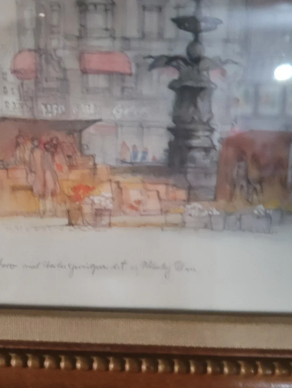 Mid-Century Danish Artist Mads Stage Copenhagen Cityscape Watercolor Print Frame